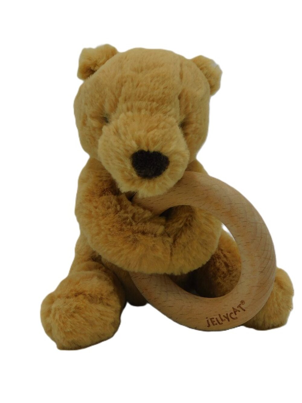 Jellycat London I am Shooshu Bear Wooden Ring Toy with Rattle Bell | EUC